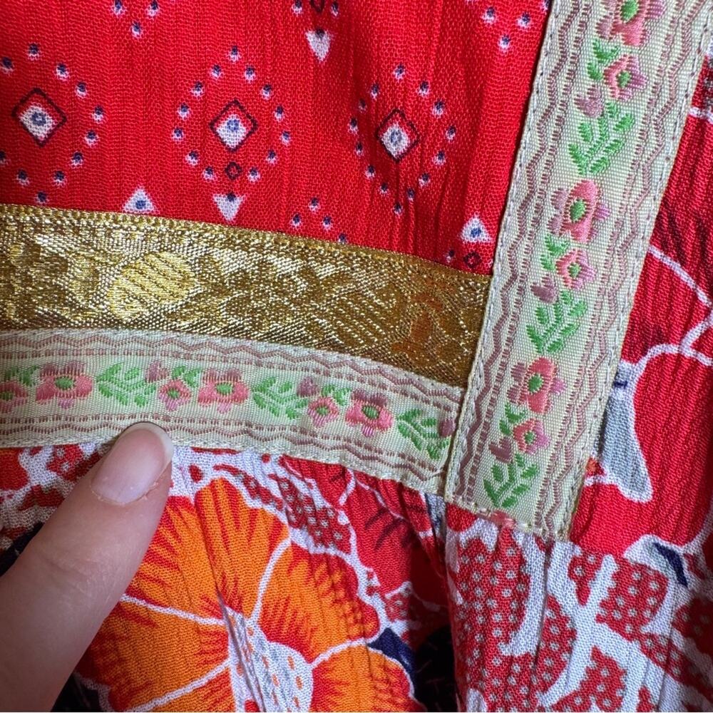 Cynthia Rowley Red Gold Floral Boho Blouse Womens 1X Fall Peasant Flowy Shirt - Picture 9 of 13